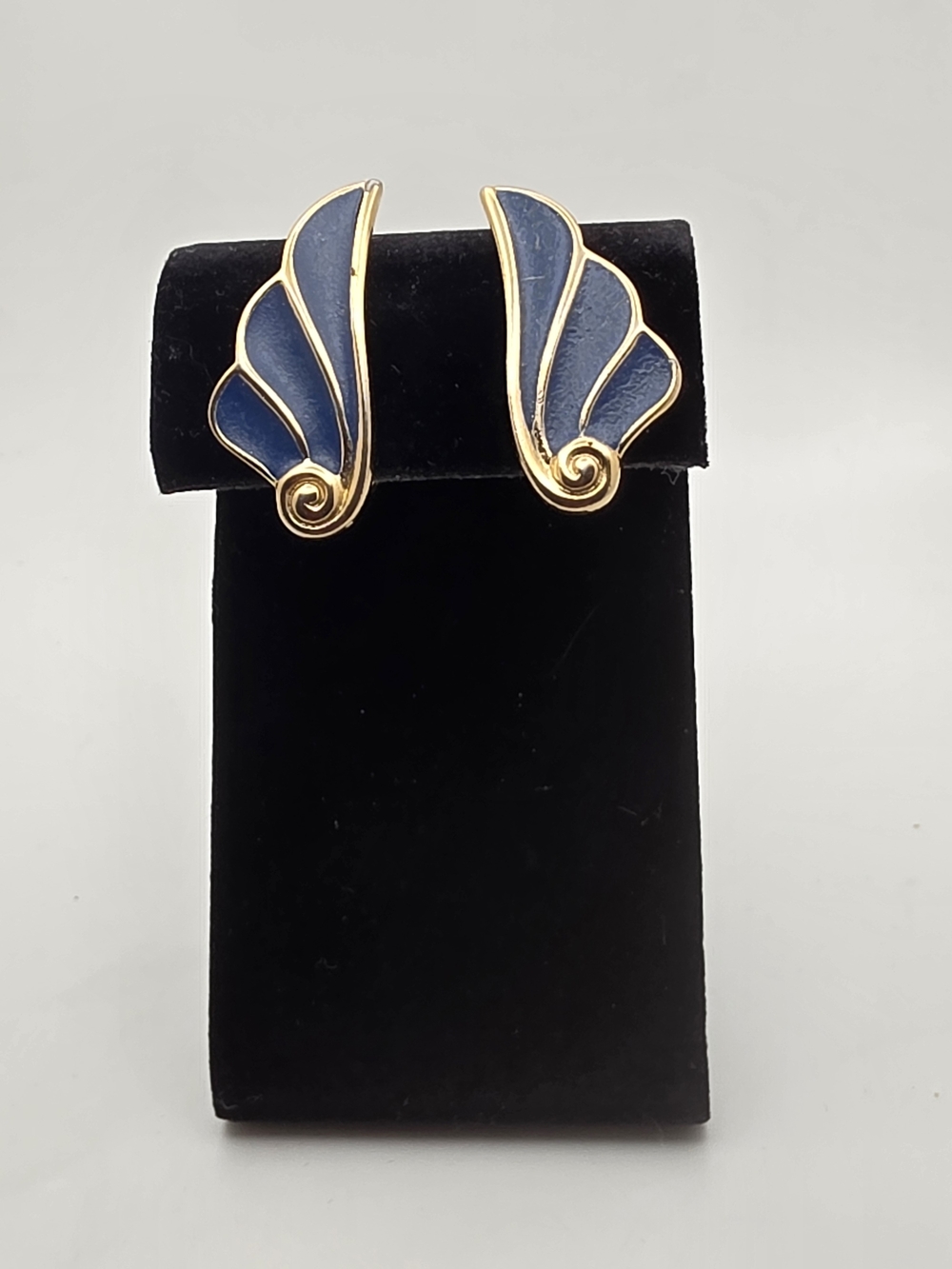 Trifari Gold And Navy Enamel Wing Clip Earrings